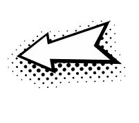 A white arrow pointing left with a black outline and a dotted shadow effect.