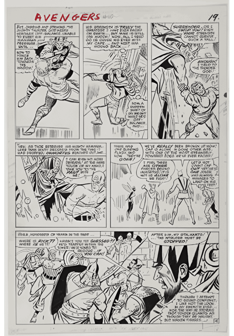 Black and white comic page featuring superheroes in action, with dialogue in speech bubbles. Panels display intense expressions and dynamic movements in a dramatic scene.