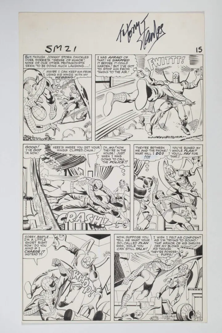Black and white comic page featuring a superhero in action-packed scenes.