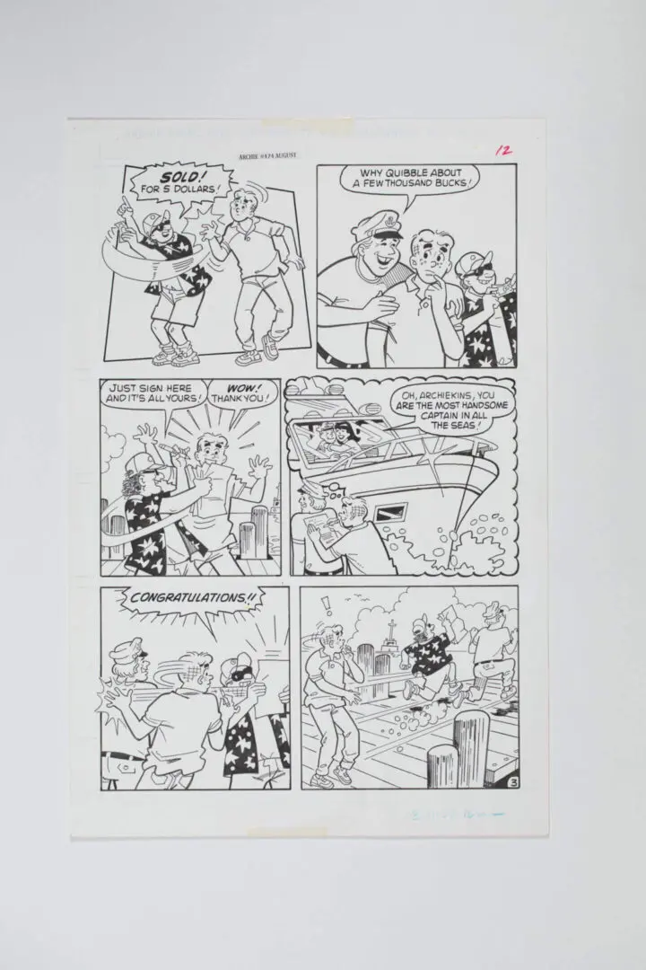 Comic strip showing a humorous story about a man, a dog, and a kitten.