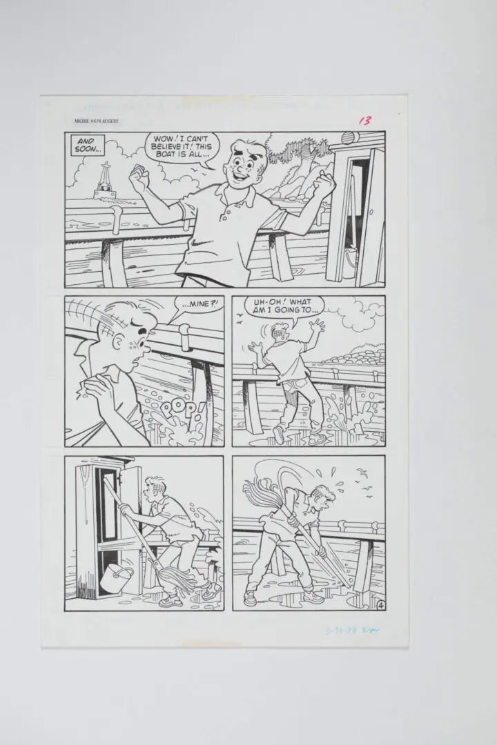 Comic page showing a character interacting with a skeleton in a spooky library.