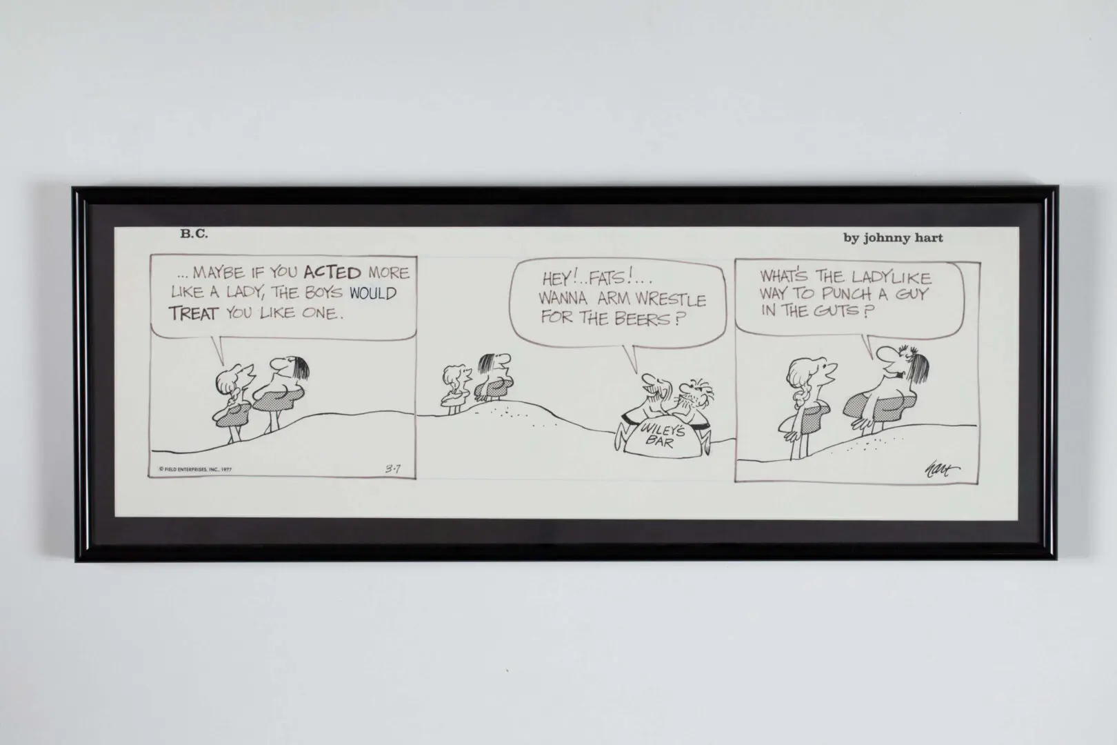 A three-panel comic strip featuring two characters discussing a pet.